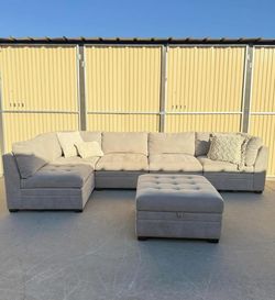 Gray Costco Thomasville Modular Sectional Couch Sofa & Ottoman