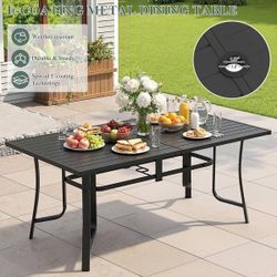 63” Outdoor Patio Dining Table w/ Umbrella Hole – Metal Backyard Table