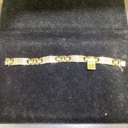 Yellow, Gold And Diamond With A Push Pull Clasp Bracelet