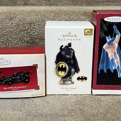 Hallmark Batman lot of 3 Christmas ornament Bat Signal 1990’s  Batmobile