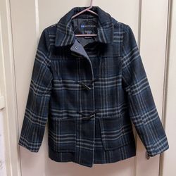 IB Diffusion Womens Zipper Coat With Hood Grey Blue Plaid Size Small 