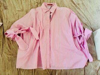 Carolina Herrera Pink & White Stripe Button Down Top