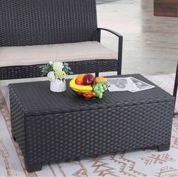 Outdoor Wicker Patio Coffee Table with Storage and All-Weather Wicker Side Table with Waterproof Cover, Black 31.5"x 23"x 15"H Brand new And already a