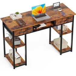 48 Inch Desk with Bedroom Vanity Home Office Computer PC Table, Study Writing Wood Deskboard for Small Spaces,Brown