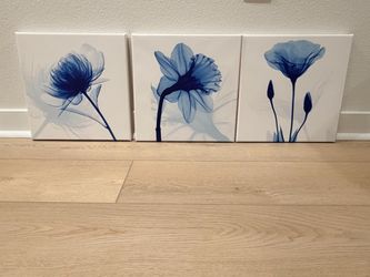 **Blue Floral Canvas Wall Art – Set of 3**