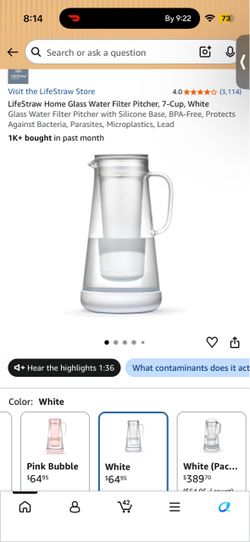 LifeStraw Home Glass Water Filter Pitcher, 7-Cup