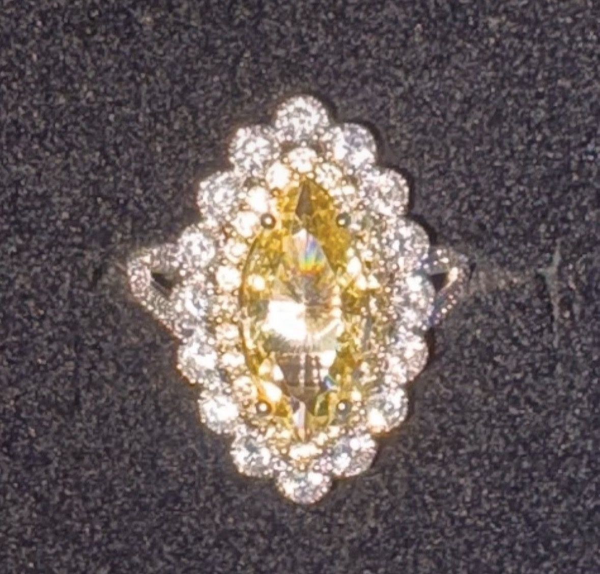 JTV Yellow Marquise Cubic Zirconia Sterling Silver Ring - Size 10