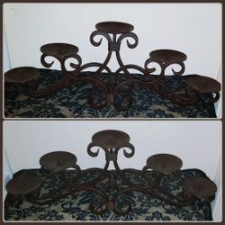 XL VINTAGE ORNATE WROUGHT IRON METAL CANDELABRA 5 CANDLE PILLER HOLDER TABLE DECOR DISPLAY