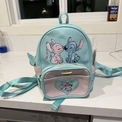 Stitch & Angel Mini Backpack with Matching Pouch – Cute Pastel Disney Style