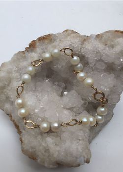 14k gold white pearl twist link chain bracelet