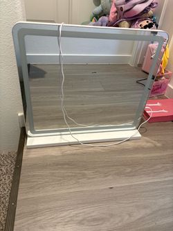 LED Lighted Vanity Makeup Mirror – Large Tabletop Mirror with White Stand