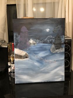 Winter night oil painting