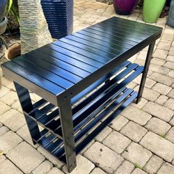 27” Bamboo Shoe Rack & Bench: 27.75”W x 11.25”D x 17”H