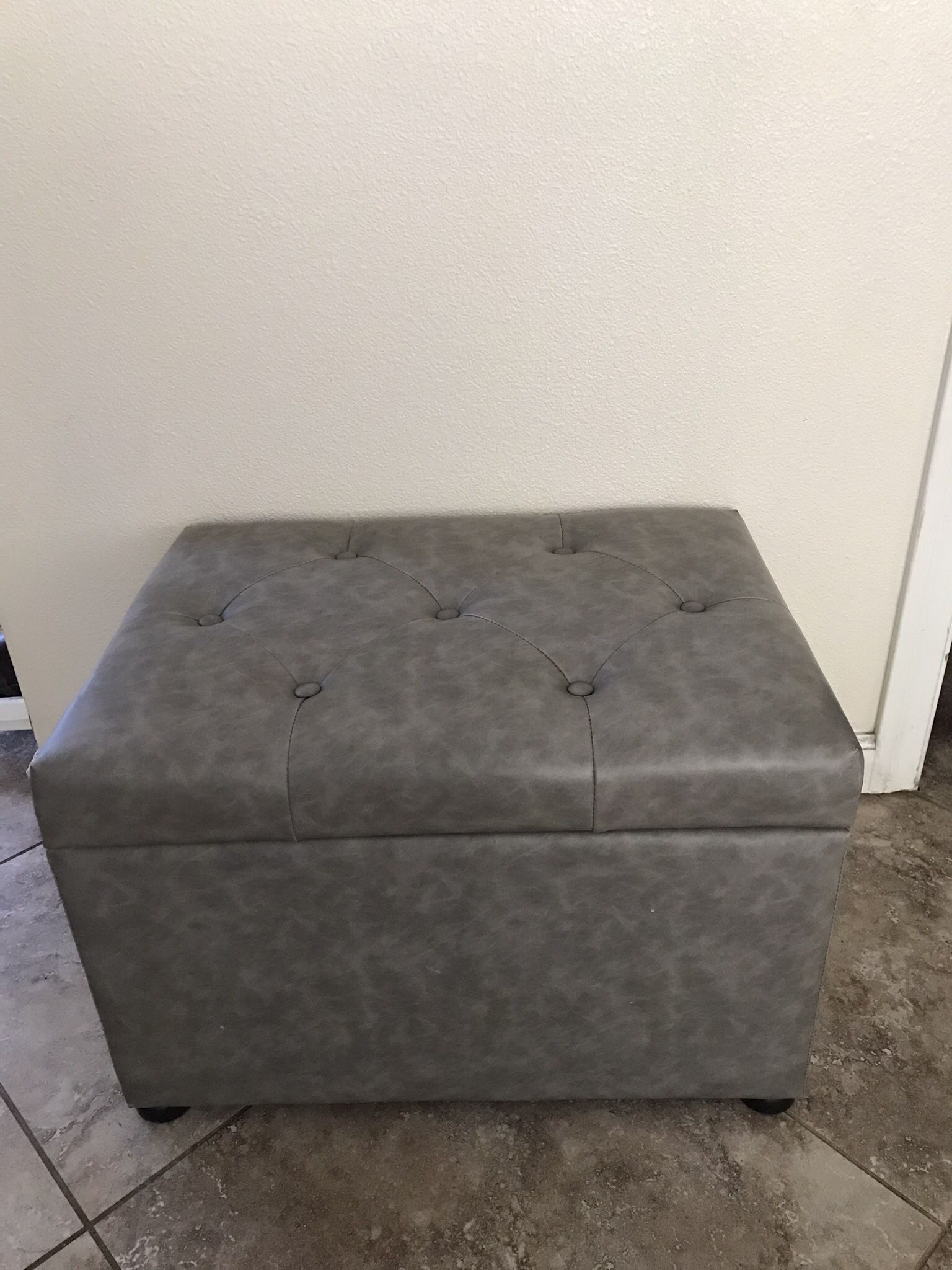 Grey Leather Bench With Storage 