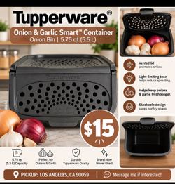 🧅🧄 NEW TUPPERWARE® ONION & GARLIC SMART™ CONTAINER  💰 $15  5.75 qt (5.5 L) Onion & Garlic Bin — brand new, never used!  Designed to help keep onion