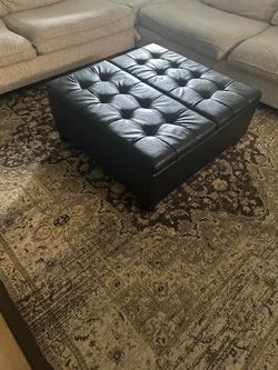 Black  Upholstered Storage Ottoman