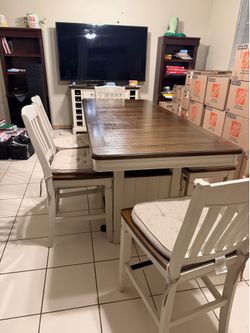 Farm style Two-Tone Counter Height Dining Set with Sideboard