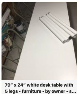 79”x24” White Desk Table With 5 Legs