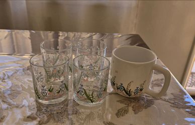 Floral Wildflower Glass Tumblers & Matching Ceramic Mug – 5 Piece Set