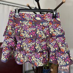 Vintage Y2K Papaya Mini Skirt Women 10 Floral Tiered Cottagecore Festival