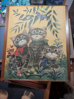 Vintage Kitten Print Framed Wall Art