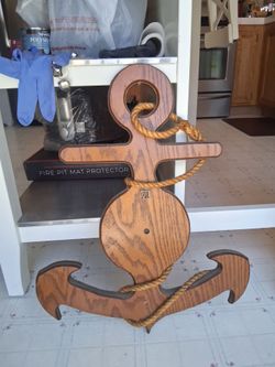 Vintage Nautical Wood Anchor Wrapped w/ Sisal Rope Clock