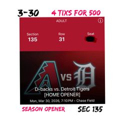 Arizona Diamondbacks vs Detroit Tigers 3/30 SEASON OPENER