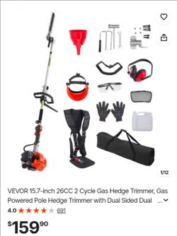 VEVOR 15.7-inch 26CC 2 Cycle Gas Hedge Trimmer, Gas Powered Pole Hedge Trimmer with Dual Sided Dual Action Blade, 270° Adjustable Trimmer Head, Suitab