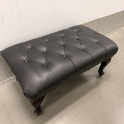 Black Tufted Genuine Leather Bench / Ottoman