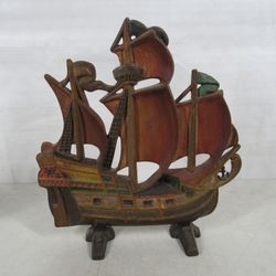 Pirate Clipper Ship Cast Iron Vtg. Heavy Door Stopper Nautical Decor
