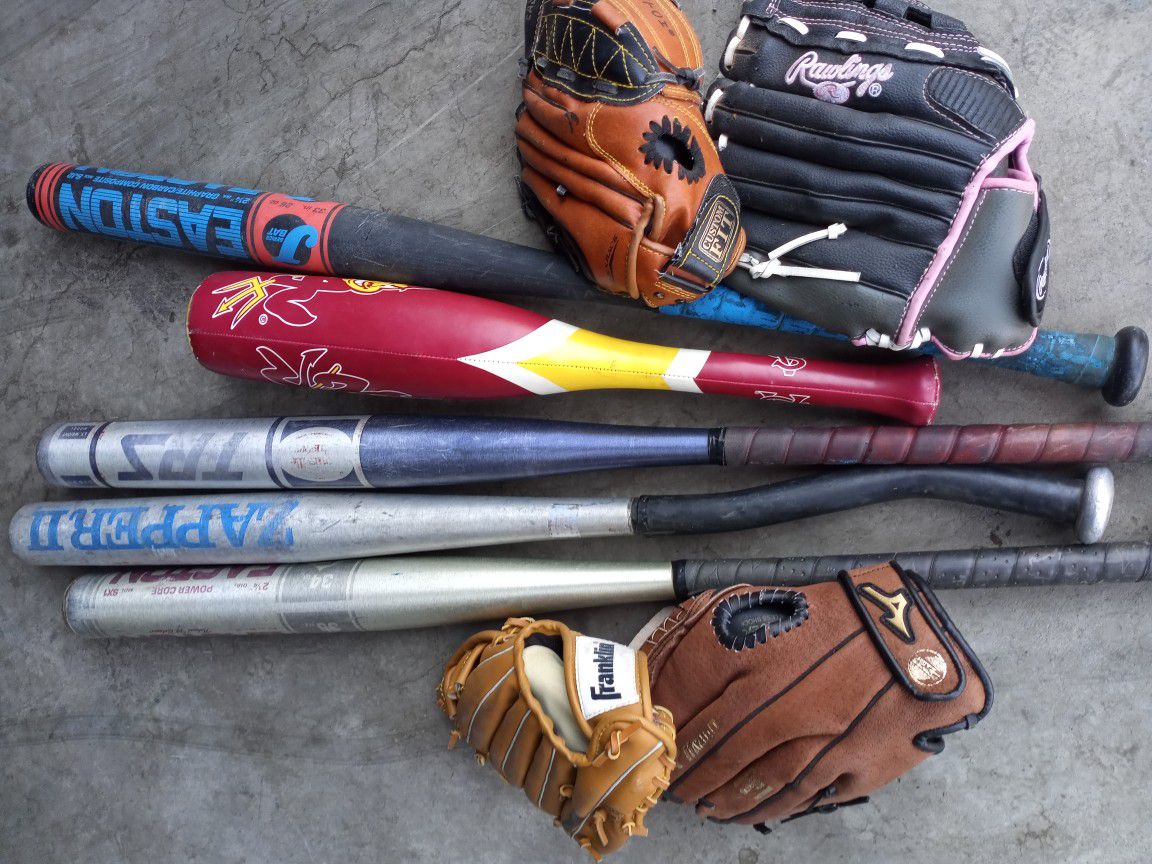 (5) Baseball Bats and (4) Gloves