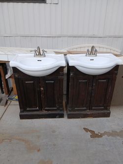 Matching vanities w/porcelain sinks & cabinets