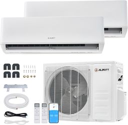 Albott 2 Zone Mini Split AC System and Heater, 12K+12K BTU, 25 SEER2 Remote & WiFi Controlled Two Zone Mini Split Air Conditioner, 25 SEER2, Cools up 