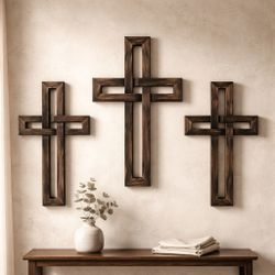 ✝️ Layered Wooden Cross Art — Handcrafted Rustic Cross Set | Small, Large, or Full Set