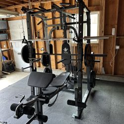 Vesta Fitness Smith Machine 1001 w/Bench Attachment | 230lb Bumpers Olympic Weights | 7ft Olympic Bar | Fitness | Gym Equipment | FREE DELIVERY 🚚 