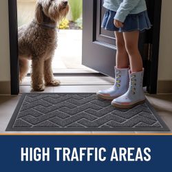 OLANLY Front Door Mat Indoor Outdoor Entrance, Waterproof All-Season, All-Weather Doormat, Sturdy Natural Rubber, Low Profile, Easy Clean Patio Porch 