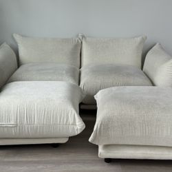 3-seat Chenille Fabric Upholstered Sofa With Ottoman