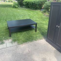 Wooden Coffee Table 18 high, 46 long 31 wide, with bottom shelf, $20