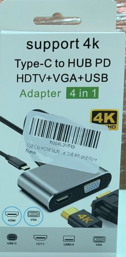 USB-C to HDMI VGA USB 4-in-1 Adapter 4K
