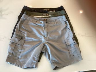 3 Quicksilver Waterman collection amphibian cargo shorts and a Volcom swim/board shorts