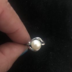 925 sterling silver pearl ring size 8