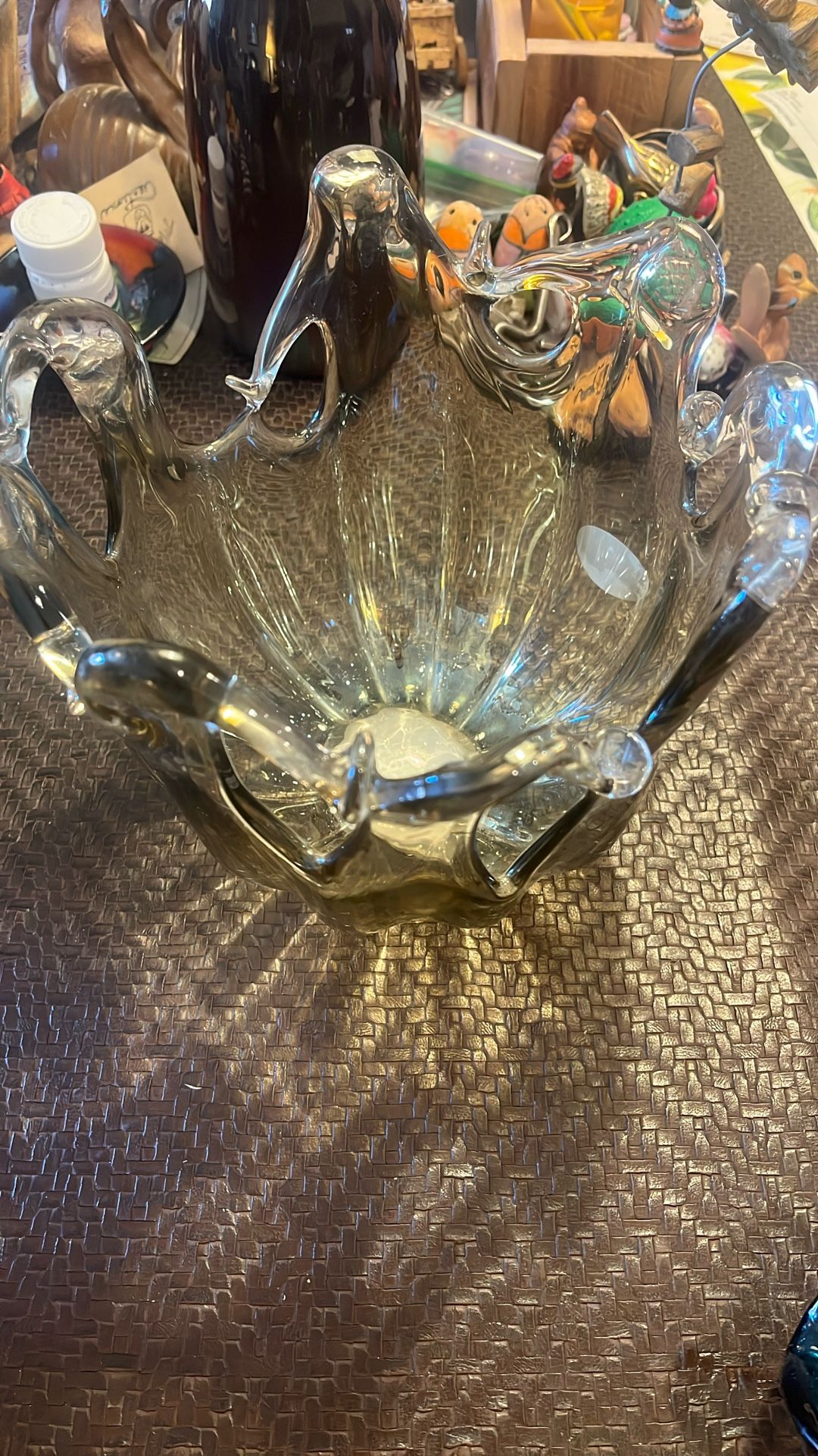 Murano Venetian Hand Blown Art Glass Bowl Centerpiece Iridescent Gold 9x9x7