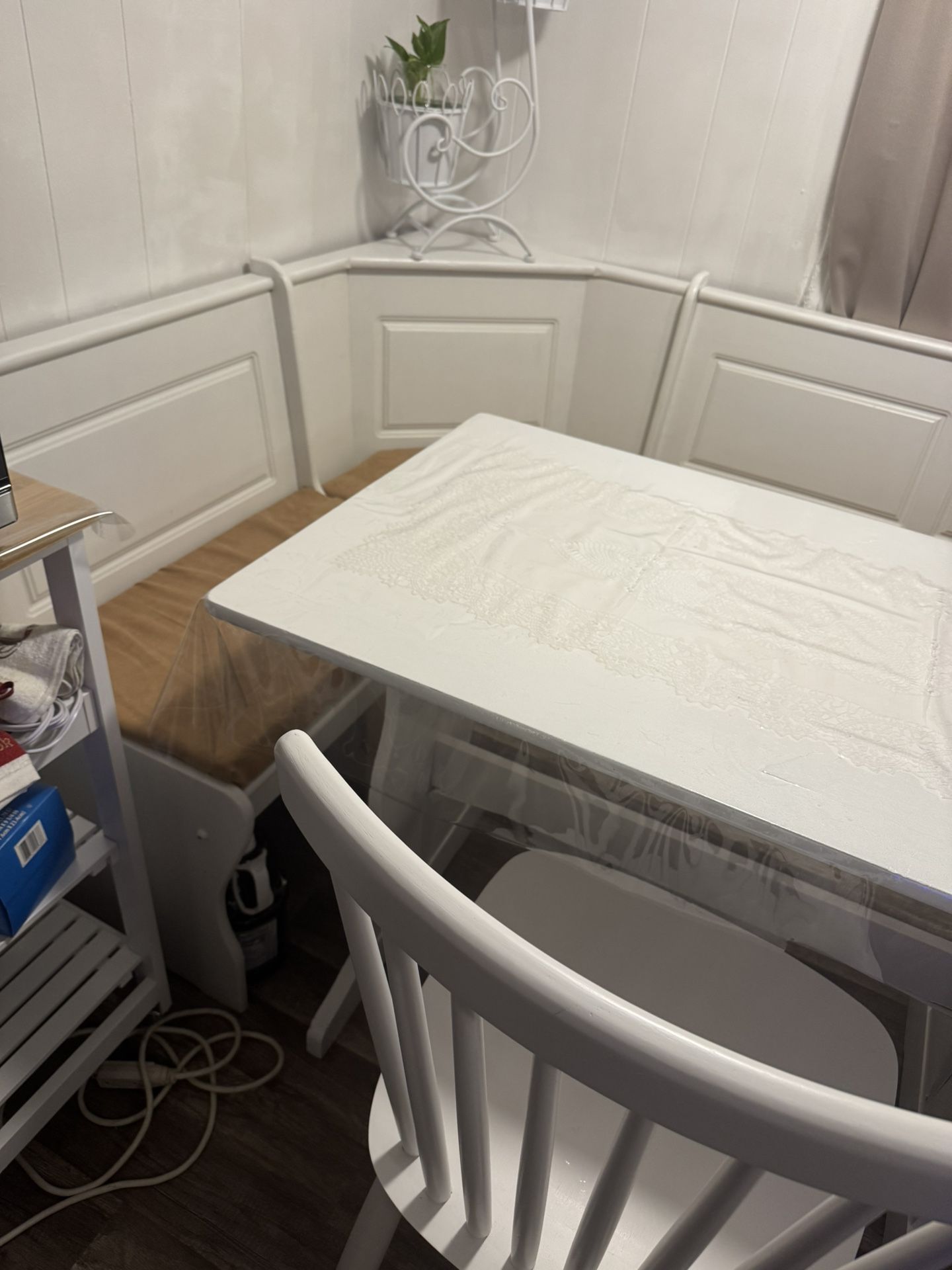 White Breakfast Nook Bench And 2 Chairs