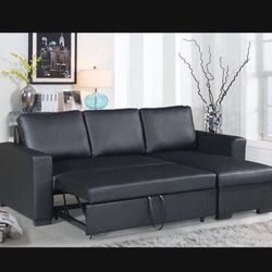 Black Sectional Sofa Pullout Bed W/ Storage 89βx 59β