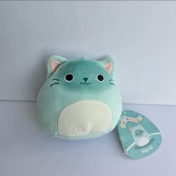 Squishmallows Sigrid The Kitty Cat  Plush 5" Stuffed Animal NWT Green Blue Cute