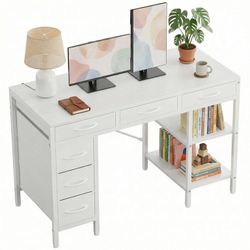 (NEW IN BOX) 55 inch Computer Desk with 6 Drawers & 2 Open Shelves
