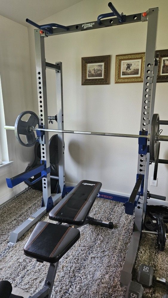 Fitness Gear Pro Rack weights and adjustable bench