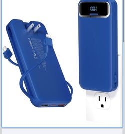 aonidi Portable Charger 12000mAh with Built-in Cables&AC Wall Plug, Navy PD20W USB C Fast Charging,LED Display External Travel Power Bank,TSA approved