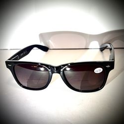 Ladeesse Bifocal Sunglasses +2.00 Men’s Women’s Black Wayfarer Style NEW
