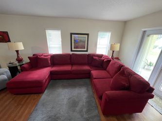Large U-Shaped Burgundy Red Section Sofa